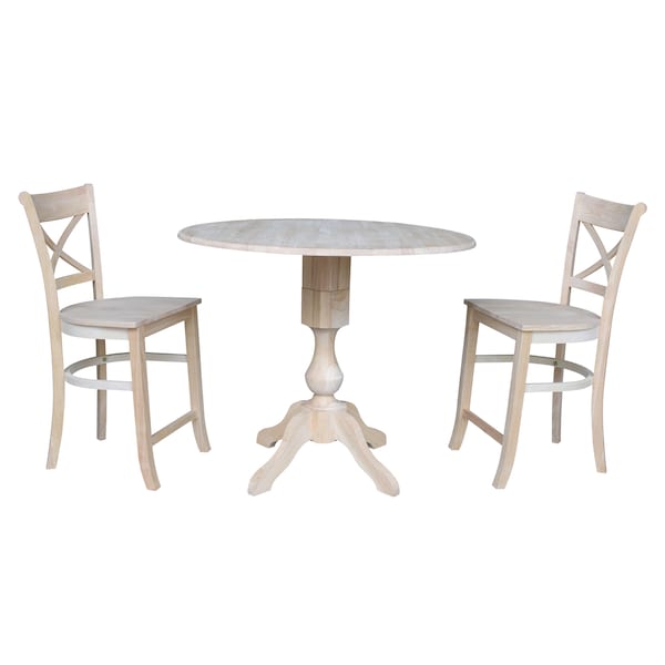 International Concepts Round 42 in Rd Ped Gathering Ht Table, 2 Stools, Unfinished, Ready to Finish, 42 in W, 42 in L, Wood K-42DPT-11-S312-2 - main